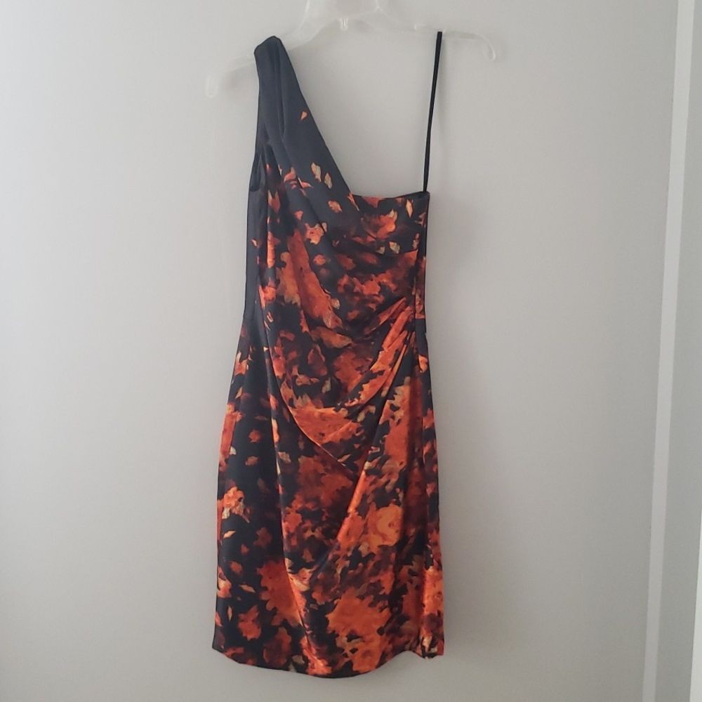 Maggy London Formal Flame Floral One shoulder Sheath Cocktail Party Dress sz 6